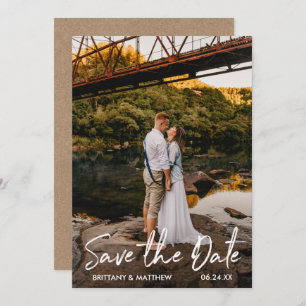 Handgeschriebenes Skript Couple Foto Kraft Save The Date