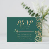 Handgeschriebenes Skript dunkelgrünes Gold Mandala RSVP Karte (Stehend Vorderseite)