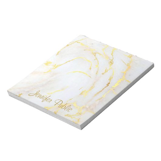 Handgeschriebenes Skript-Elegant aus Gold-weißem M Notizblock (Rotiert)