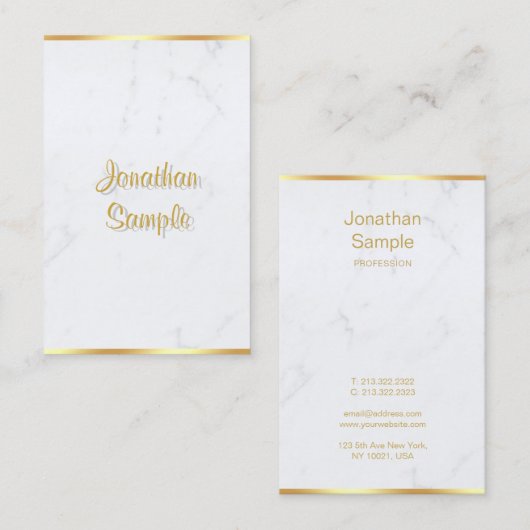 Handgeschriebenes Skript Elegant White Marble Gold Visitenkarte (Vorne/Hinten)