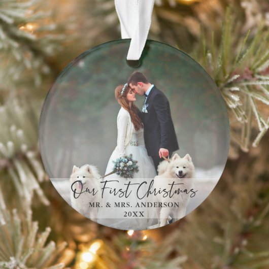 Handgeschriebenes Skript Erste Weihnachtsfeier Fot Ornament (Baum)