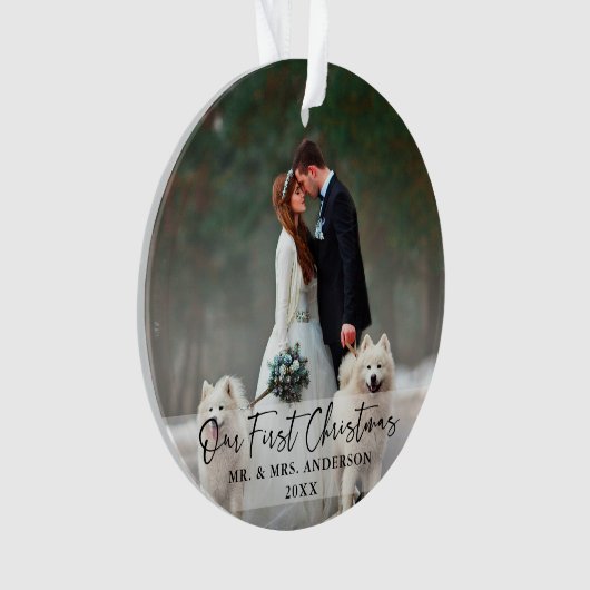 Handgeschriebenes Skript Erste Weihnachtsfeier Fot Ornament (Vorderseite)