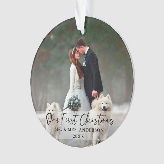 Handgeschriebenes Skript Erste Weihnachtsfeier Fot Ornament (Vorderseite)