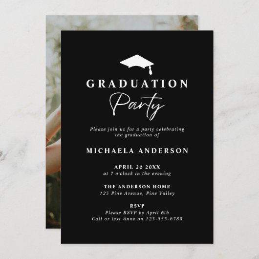 Handgeschriebenes Skript-Foto einer modernen Gradu Einladung (Vorne/Hinten)