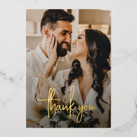 Handgeschriebenes Skript-Foto Hochzeit Dankeschön- Folieneinladung (Vorderseite)
