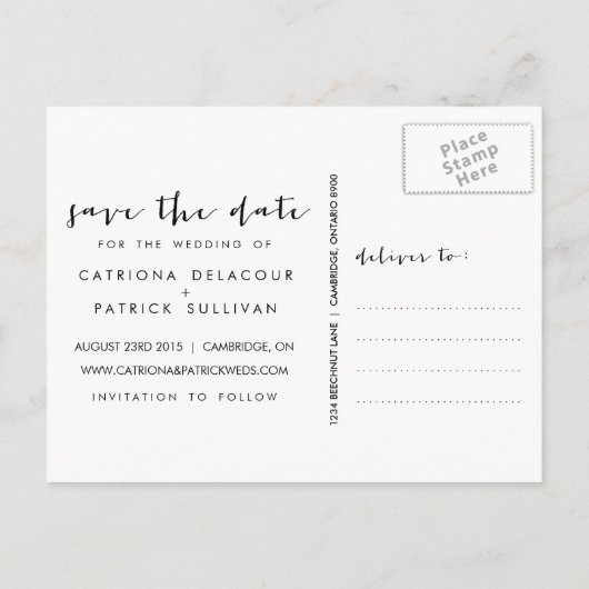 Handgeschriebenes Skript-Foto Save the Date Postka Ankündigungspostkarte (Rückseite)