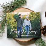 Handgeschriebenes Skript Frohe Weihnachts Couple F Postkarte<br><div class="desc">Trendy Modern Handgeschriebene Schrift Mercury Christmas Foto Postcard</div>