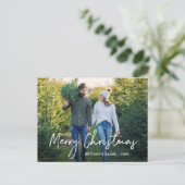 Handgeschriebenes Skript Frohe Weihnachts Couple F Postkarte (Stehend Vorderseite)
