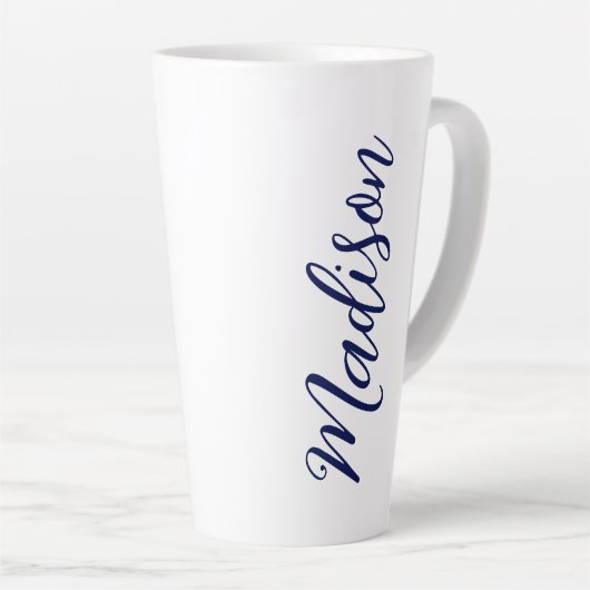 Handgeschriebenes Skript für Navy Blue Name Milchtasse (Rechte Ecke)