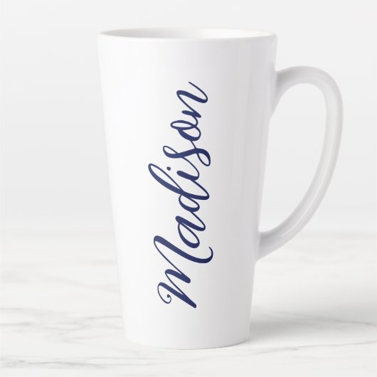 Handgeschriebenes Skript für Navy Blue Name Milchtasse (Rechts)