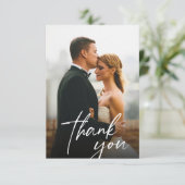 Handgeschriebenes Skript Hochzeit 2 Fotos Dankeskarte (Stehend Vorderseite)