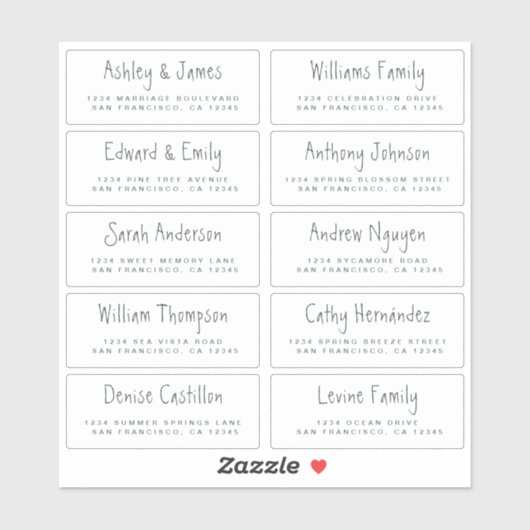 Handgeschriebenes Skript Hochzeitsgast-Adressliste Aufkleber (Blatt)