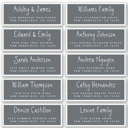 Handgeschriebenes Skript Hochzeitsgast-Adressliste Aufkleber (Vorderseite)