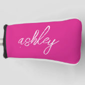 Handgeschriebenes Skript in Hot Pink Mit Monogramm Golf Headcover (Vorderseite)