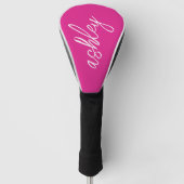 Handgeschriebenes Skript in Hot Pink Mit Monogramm Golf Headcover (Vorderseite)