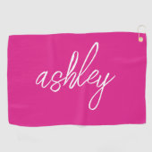 Handgeschriebenes Skript in Hot Pink Mit Monogramm Golfhandtuch (Horizontal)