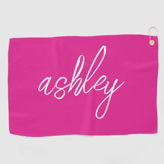 Handgeschriebenes Skript in Hot Pink Mit Monogramm Golfhandtuch (Horizontal)