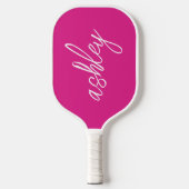 Handgeschriebenes Skript in Hot Pink Mit Monogramm Pickleball Schläger (Vorderseite)