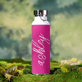 Handgeschriebenes Skript in Hot Pink Mit Monogramm Trinkflasche