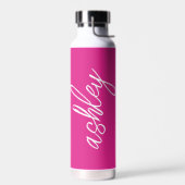Handgeschriebenes Skript in Hot Pink Mit Monogramm Trinkflasche (Links)