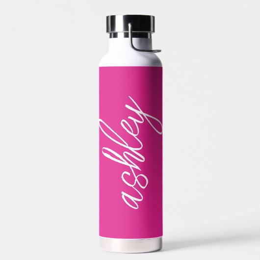 Handgeschriebenes Skript in Hot Pink Mit Monogramm Trinkflasche (Links)