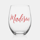 Handgeschriebenes Skript mit feinem roten Namen Weinglas Ohne Stiel (Vorderseite)