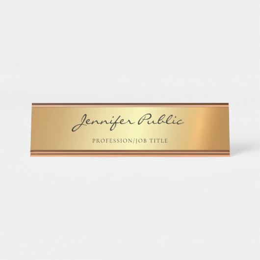 Handgeschriebenes Skript Modern Gold Glamour Templ Schreibtischnamensplakette (Vorderseite )