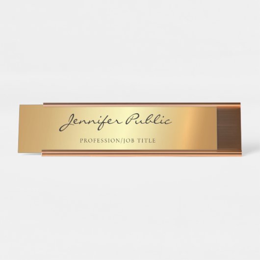 Handgeschriebenes Skript Modern Gold Glamour Templ Schreibtischnamensplakette (Vorderseite )