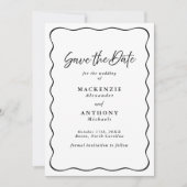 Handgeschriebenes Skript Modernes Wavy Frame Black Save The Date (Vorderseite)