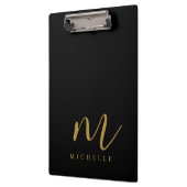 Handgeschriebenes Skript Monogramm Schwarz und Gol Klemmbrett (Links)
