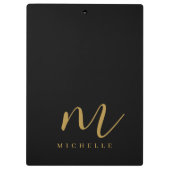 Handgeschriebenes Skript Monogramm Schwarz und Gol Klemmbrett (Rückseite)