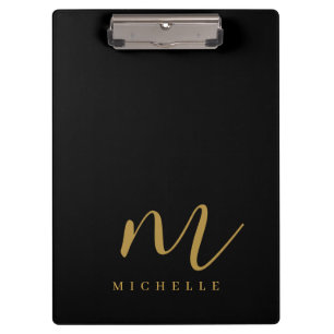 Handgeschriebenes Skript Monogramm Schwarz und Gol Klemmbrett