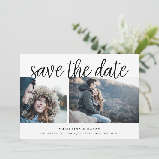Handgeschriebenes Skript Multi-Foto Save the Date (Stehend Vorderseite)