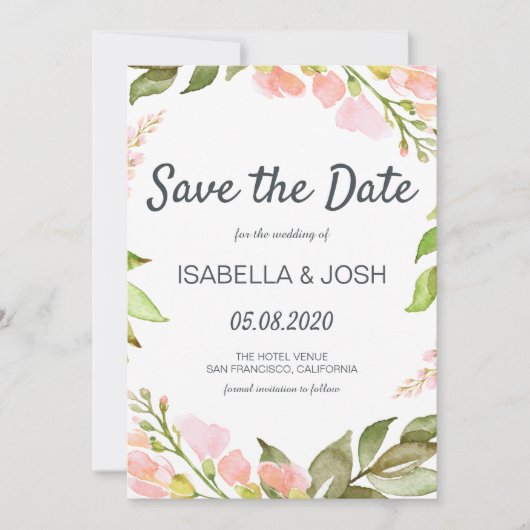 Handgeschriebenes Skript Pink Floral Boho Save the Date (Vorderseite)