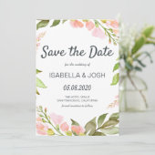 Handgeschriebenes Skript Pink Floral Boho Save the Date (Stehend Vorderseite)