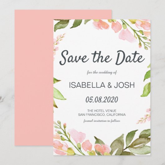 Handgeschriebenes Skript Pink Floral Boho Save the Date (Vorne/Hinten)