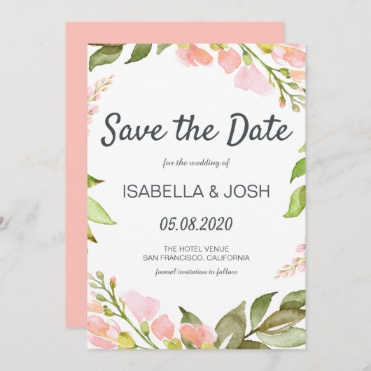 Handgeschriebenes Skript Pink Floral Boho Save the Save The Date (Vorne/Hinten)
