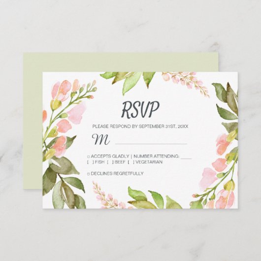 Handgeschriebenes Skript Pink Floral Rustic Boho H RSVP Karte (Vorne/Hinten)