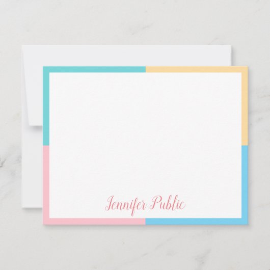 Handgeschriebenes Skript Pink Yellow Blue Green Te Mitteilungskarte (Vorderseite)