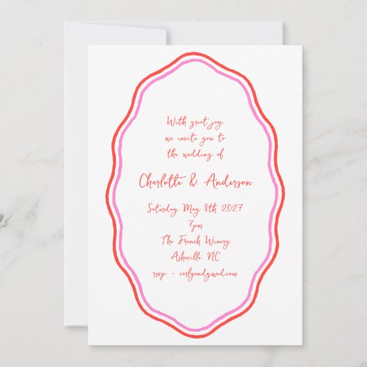 Handgeschriebenes Skript Red Scribble Border Weddi Einladung (Vorderseite)