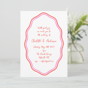 Handgeschriebenes Skript Red Scribble Border Weddi Einladung