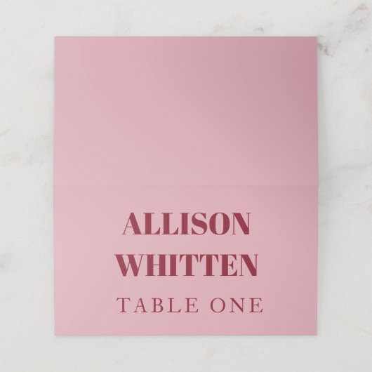 Handgeschriebenes Skript Rosa und Rote Hochzeit Platzkarte (Außenseite Aufgefaltet)
