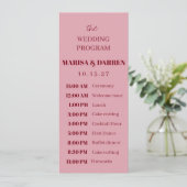 Handgeschriebenes Skript Rosa und Rote Hochzeit Programm (Stehend Vorderseite)