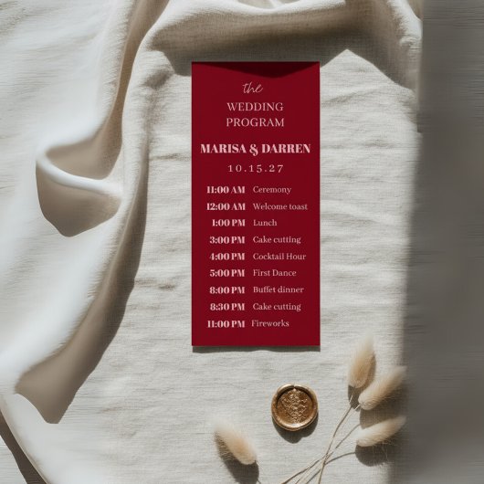 Handgeschriebenes Skript Rosa und Rote Hochzeit Programm