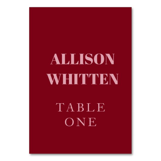 Handgeschriebenes Skript Rosa und Rote Hochzeit Tischnummer (Vorderseite)