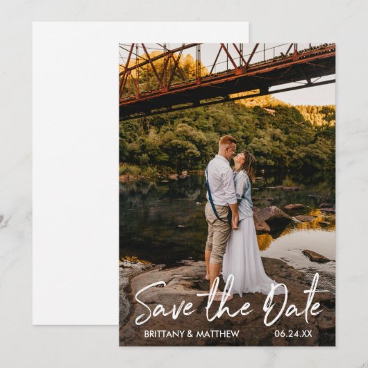 Handgeschriebenes Skript Save the Date Couple Foto (Vorne/Hinten)