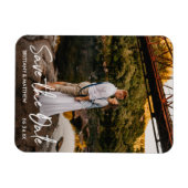 Handgeschriebenes Skript Save the Date Couple Foto Magnet (Horizontal)