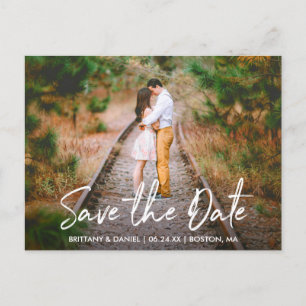 Handgeschriebenes Skript Save the Date Couple Foto Postkarte