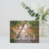 Handgeschriebenes Skript Save the Date Couple Foto Postkarte (Stehend Vorderseite)