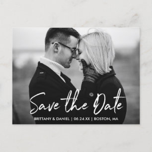 Handgeschriebenes Skript Save the Date Schwarz und Postkarte